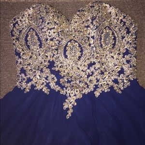 Navy and Gold Jeweled Homecoming Prom Dress